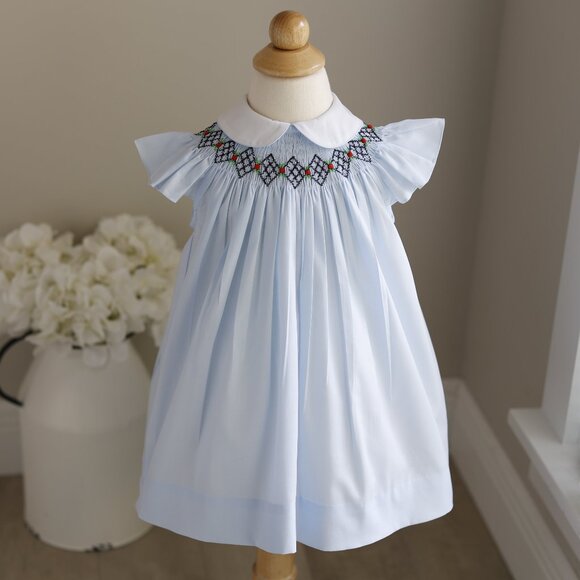Blue Smocked Dress Flutter Sleeve Feltman Brothers Friedknit RARE FIND NWT - Picture 1 of 6